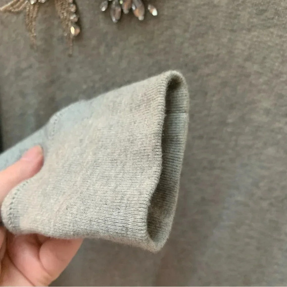J.Crew Heather Gray Jeweled Embellished Glam Sweatshirt Sweater Top  S - Picture 10 of 12